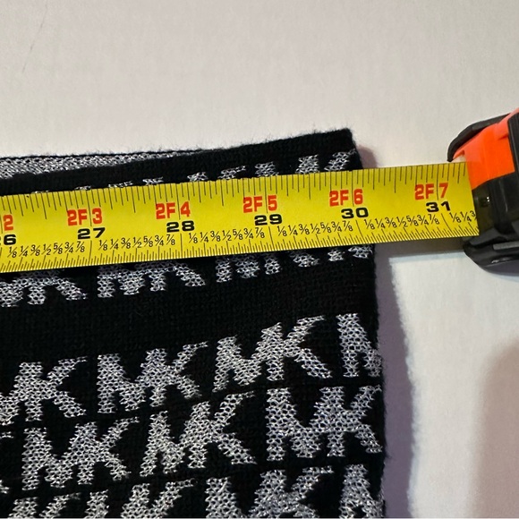 Michael Kors Scarf Black Silver Metallic MK Logo Monogram Designer - Picture 10 of 12